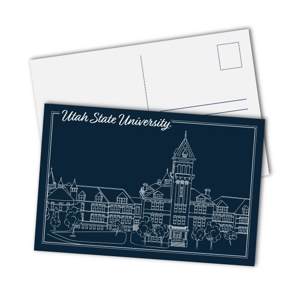 Navy Line Drawing Illustration Postcard Utah State University